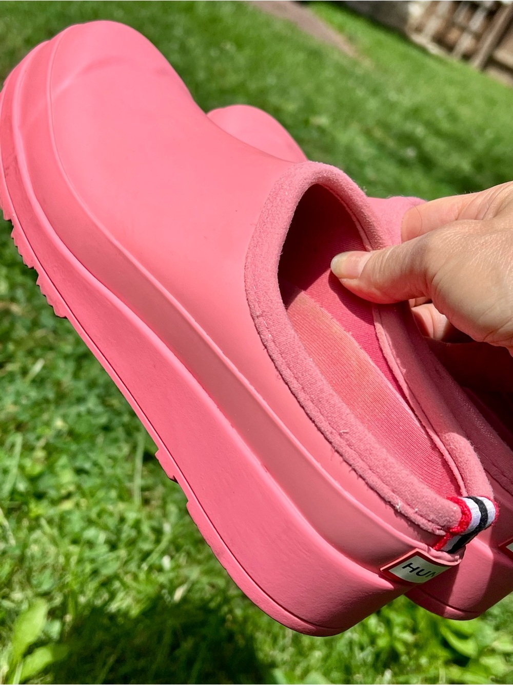 Hunter Play Pink Salmon Coral Gardening Clogs UK4 USA6 6 rubbers slip on wedges - Picture 6 of 12